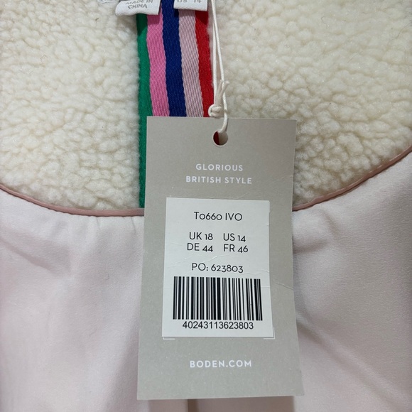 NWT Boden Elgin Borg Hooded Cream Brown Zip Toggle Duffel Coat sz 14 - Picture 12 of 15